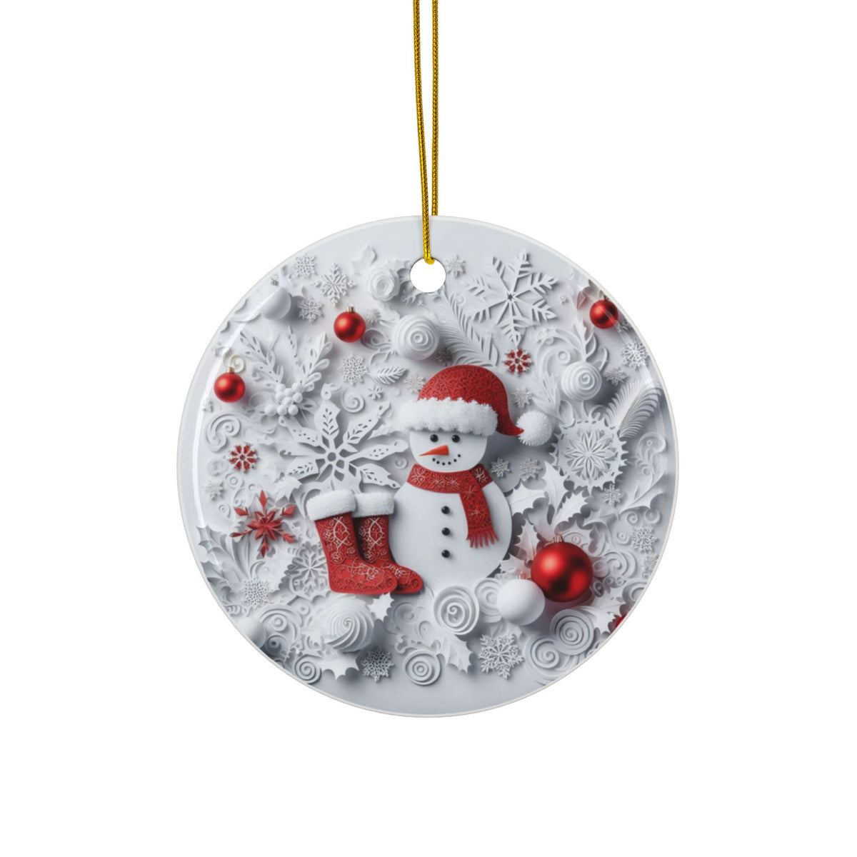 Christmas Ornament Set 'Snowman, Christmas Tree, Stocking, and Santa Claus',