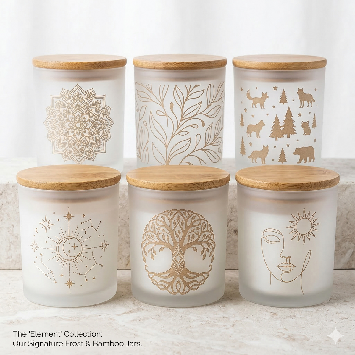 Decorative and custom candle jars with printed and engraved designs by HV Homestead