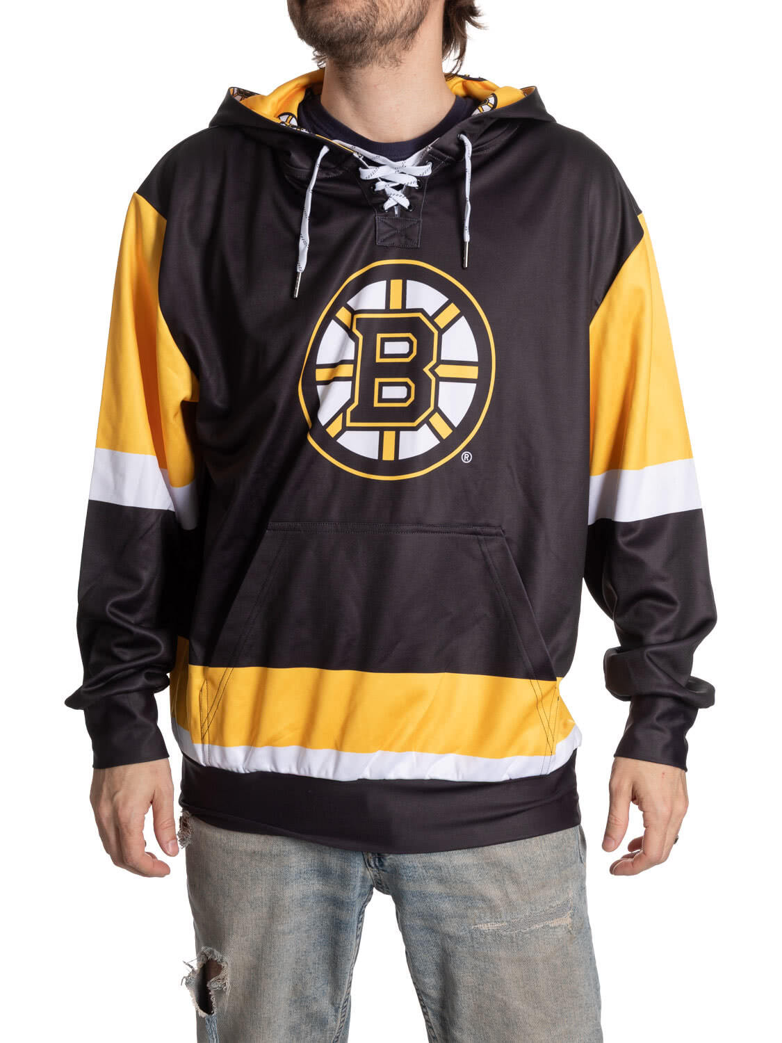 Hoodie with a sports team logo on a white background