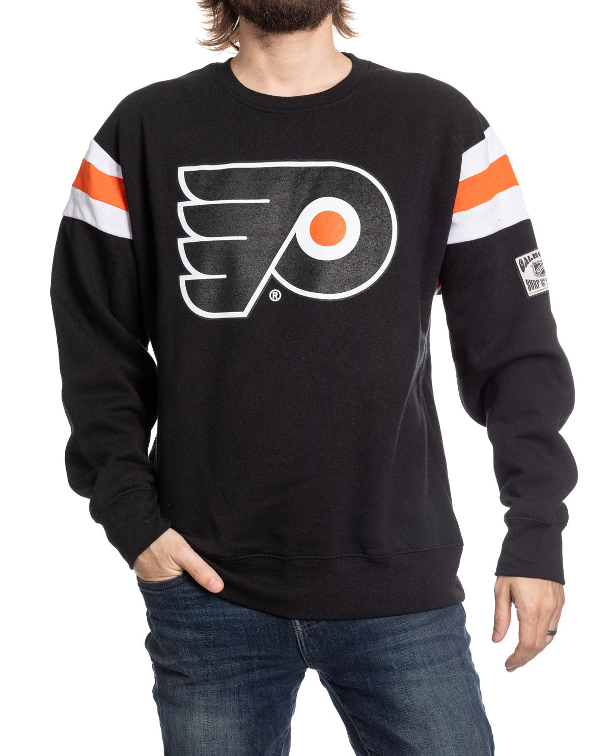 Black sweatshirt with a logo on a white background