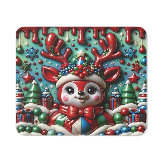 Christmas-Themed Mouse Pad – Featuring an Adorable Festive Reindeer Surrounded by Vibrant Holiday Decorations, Christmas Trees, and Presents. Perfect for Adding a Cheerful Touch to Your Workstation During the Holiday Season!