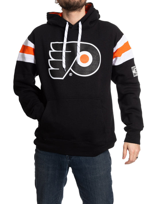 Black hoodie with a logo on a white background