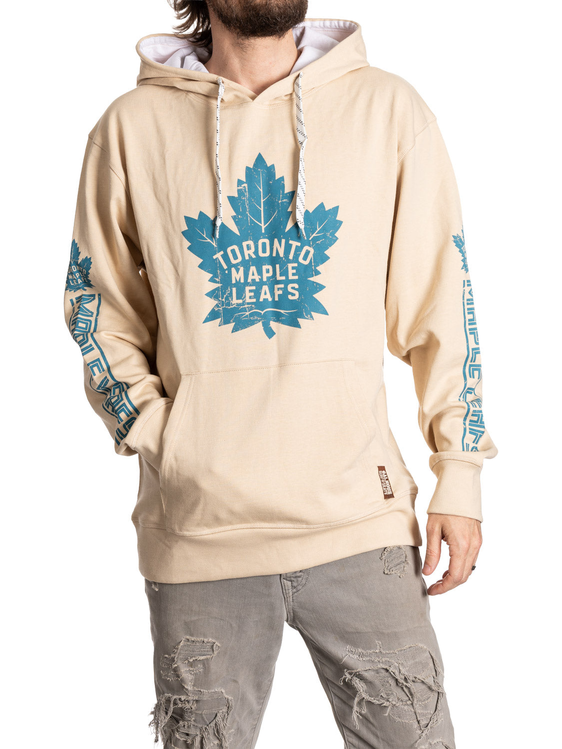 Beige hoodie with Toronto Maple Leafs logo on a white background
