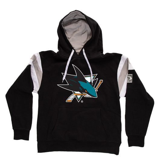 Black hoodie with sports team logo on a white background