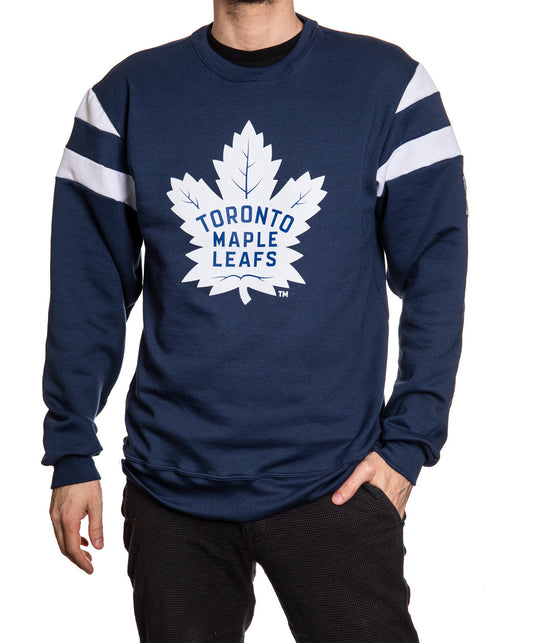 Navy blue sweatshirt with Toronto Maple Leafs logo on a white background
