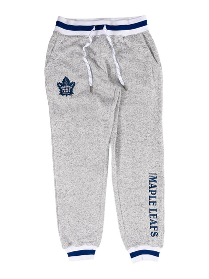 Gray sweatpants with a maple leaf logo and 'Maple Leafs' text on a white background
