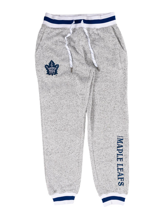 Gray sweatpants with a maple leaf logo and 'Maple Leafs' text on a white background