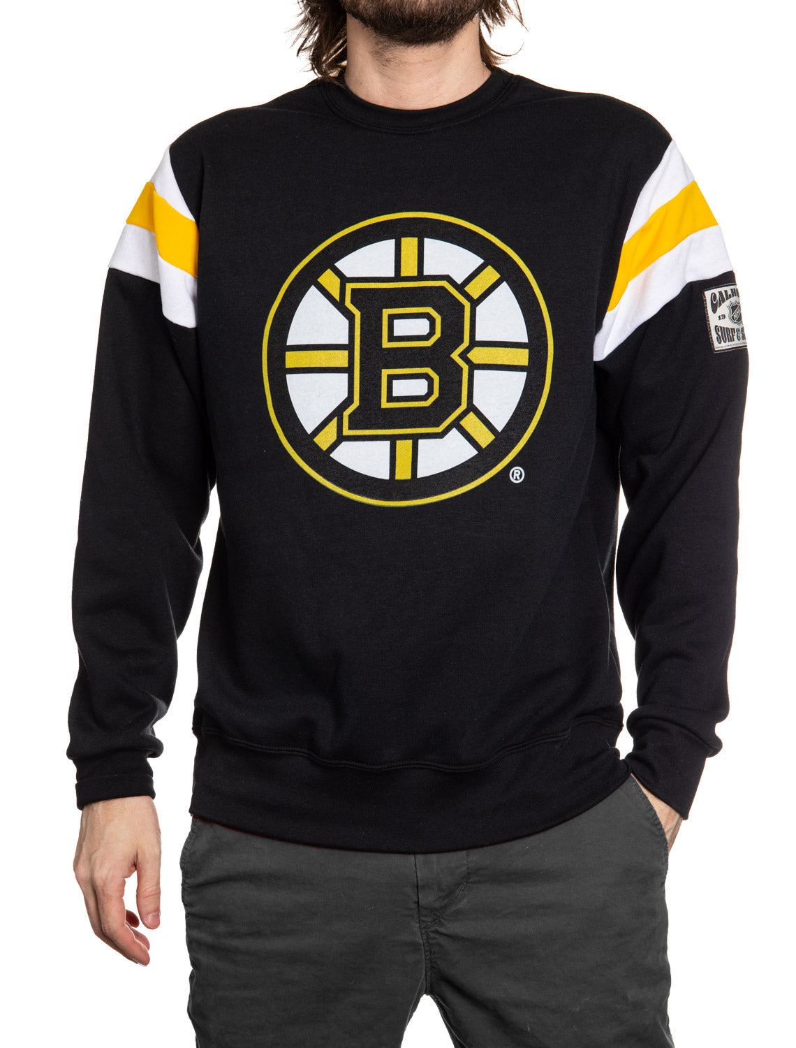 Black sweatshirt with a sports team logo on a white background