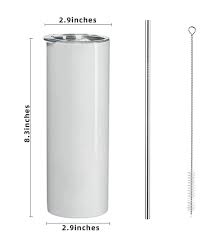 "Custom 20 oz skinny tumbler with full wrap printing and clear lid, straw, and straw cleaner."
