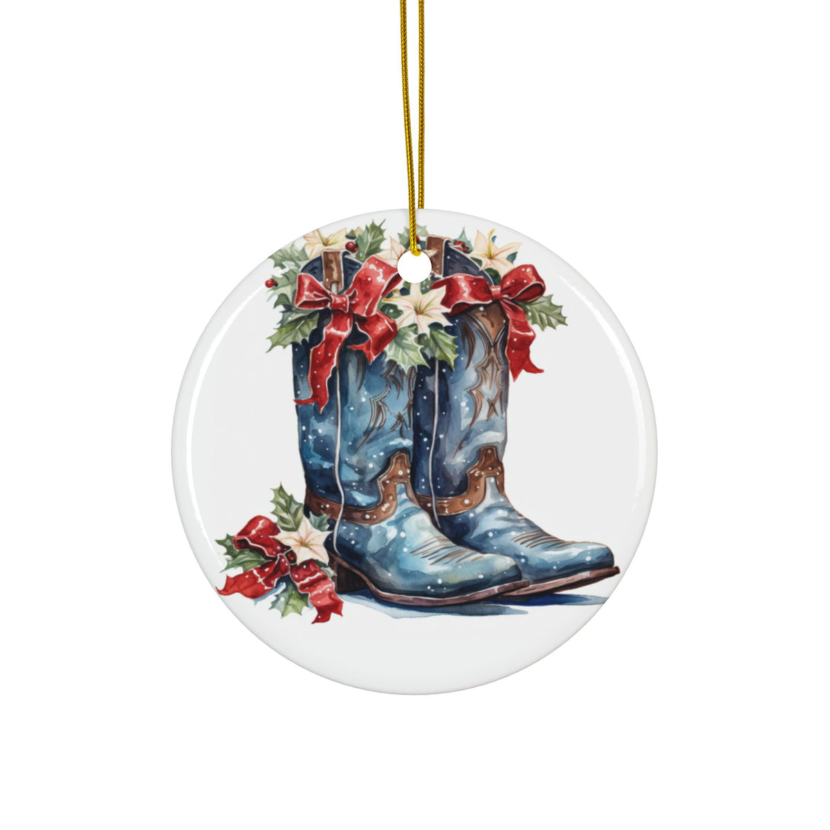 Christmas Rustic  Ornament Set 'Santa, Barn, Snowman & Cowboy Boots',