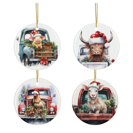 Christmas  Ornament Set  'Goat, Pig, Chicken and Cow'