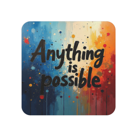 Inspirational Coaster with the Quote 'Anything is Possible' – Bold and Colorful Sublimation Design, Perfect for Motivational Home or Office Décor