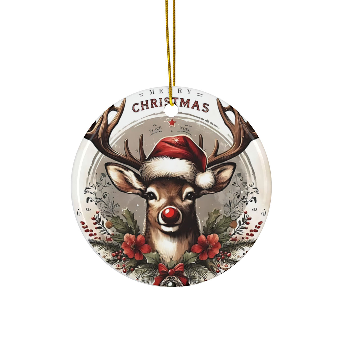 Christmas Ornament Set 'Snowman, Santa Claus, Reindeer & Gift Scene,'