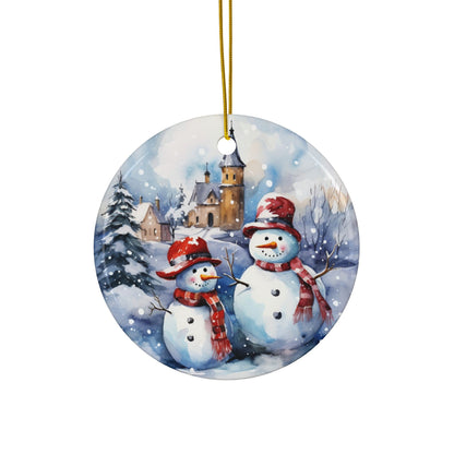 Christmas Ornament set 'Snowman, Santa’s Workshop, Cozy Cottage, and Reindeer Sleigh'